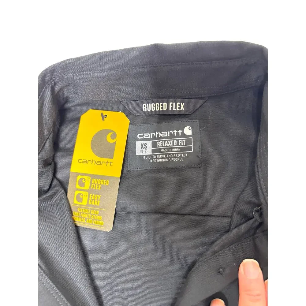 Carhartt Women’s Rugged Flex Relaxed Fit Canvas Long Sleeve Black Work Shirt XS - Picture 3 of 7